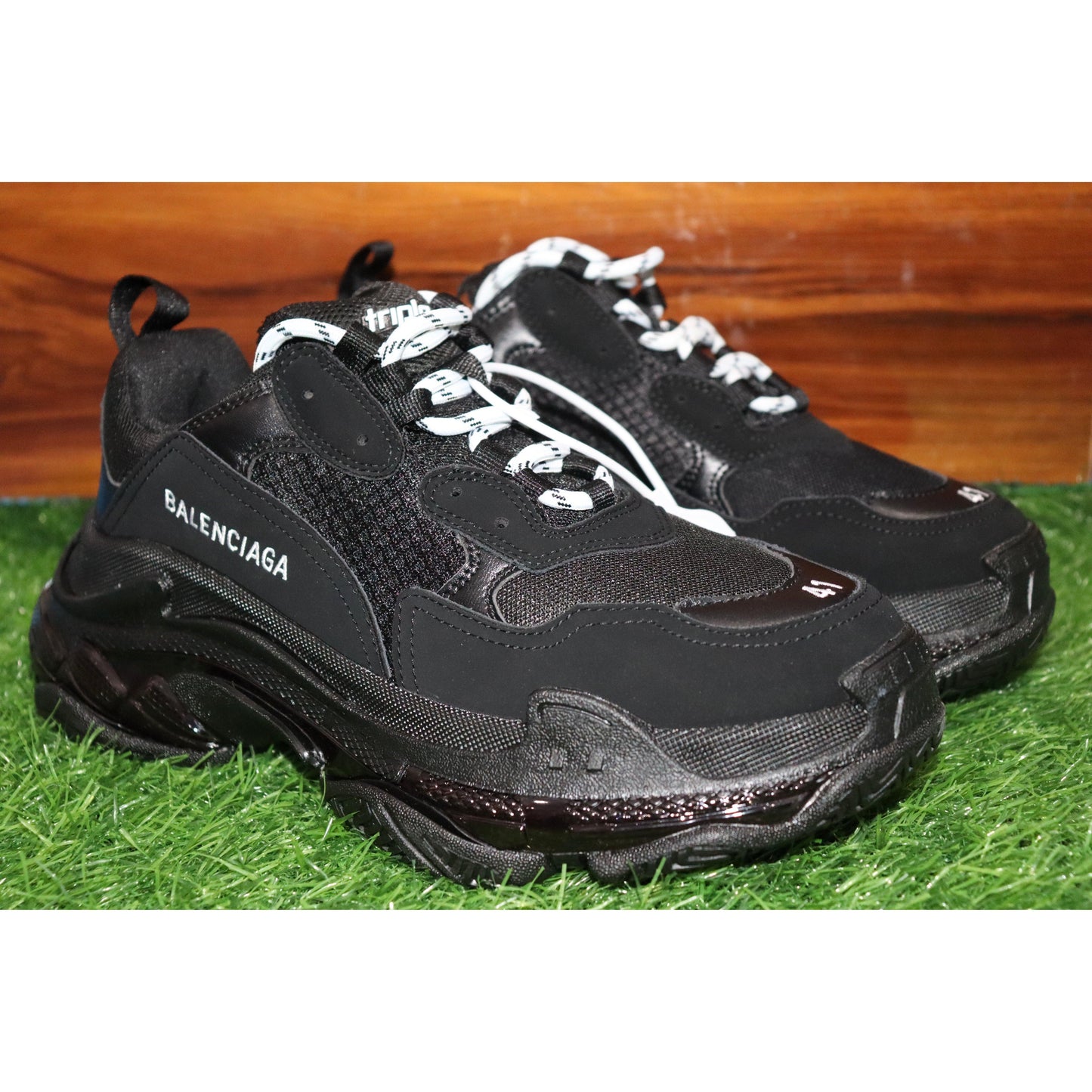 Balenciaga Mens Triple S Clear Sole Sneaker in Black