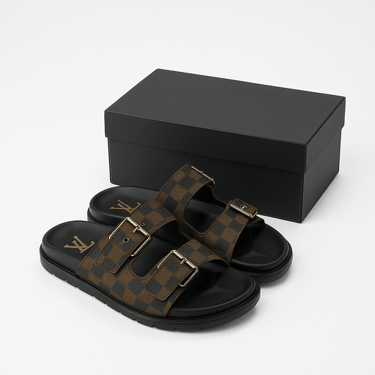 Louis Vuitton Grey Unisex Square Toe Slides